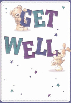 In the heart of Uxbridge, this delightful get well card conjures both cheer and calm-an artistic tableau of a cuddly teddy perched atop the bold 'GET' and a playful puppy peeking up from behind the confident 'WELL.' Their rounded forms and amiable expressions perfectly capture the warmth and empathy often found in our community, reminiscent of neighbours offering a kind word at Rockingham Recreation Ground. Deep purple and teal tones infuse the rendering with visual charm, while a sprinkle of starbursts adds a gentle sense of everyday magic so familiar along Windsor Street's bustling flower stalls. The pristine white background signals hope and tranquility, a visual parallel to the clarity one finds on early Uxbridge mornings. Every detail is a small act of nurturing-whether it's the soft padding of paws or the light catching on textured fur-carrying a message of genuine care. As someone who prepares bouquets at Uxbridge Flowers, I sense the same thoughtful intention in this card as in any well-balanced arrangement: each brushstroke placed to offer encouragement, every hue chosen to brighten the path to recovery. This get well card becomes a beacon of kindness-a familiar comfort in the vibrant tapestry that is life in Uxbridge, certain to lift the spirits of anyone it reaches.
